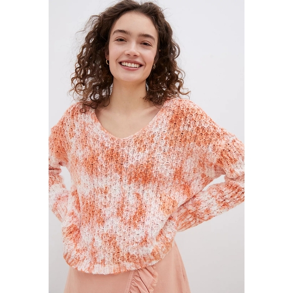 Anthropologie Pilcro Christian V-Neck Sweater Knit Size Medium Tie Dye - Picture 2 of 16